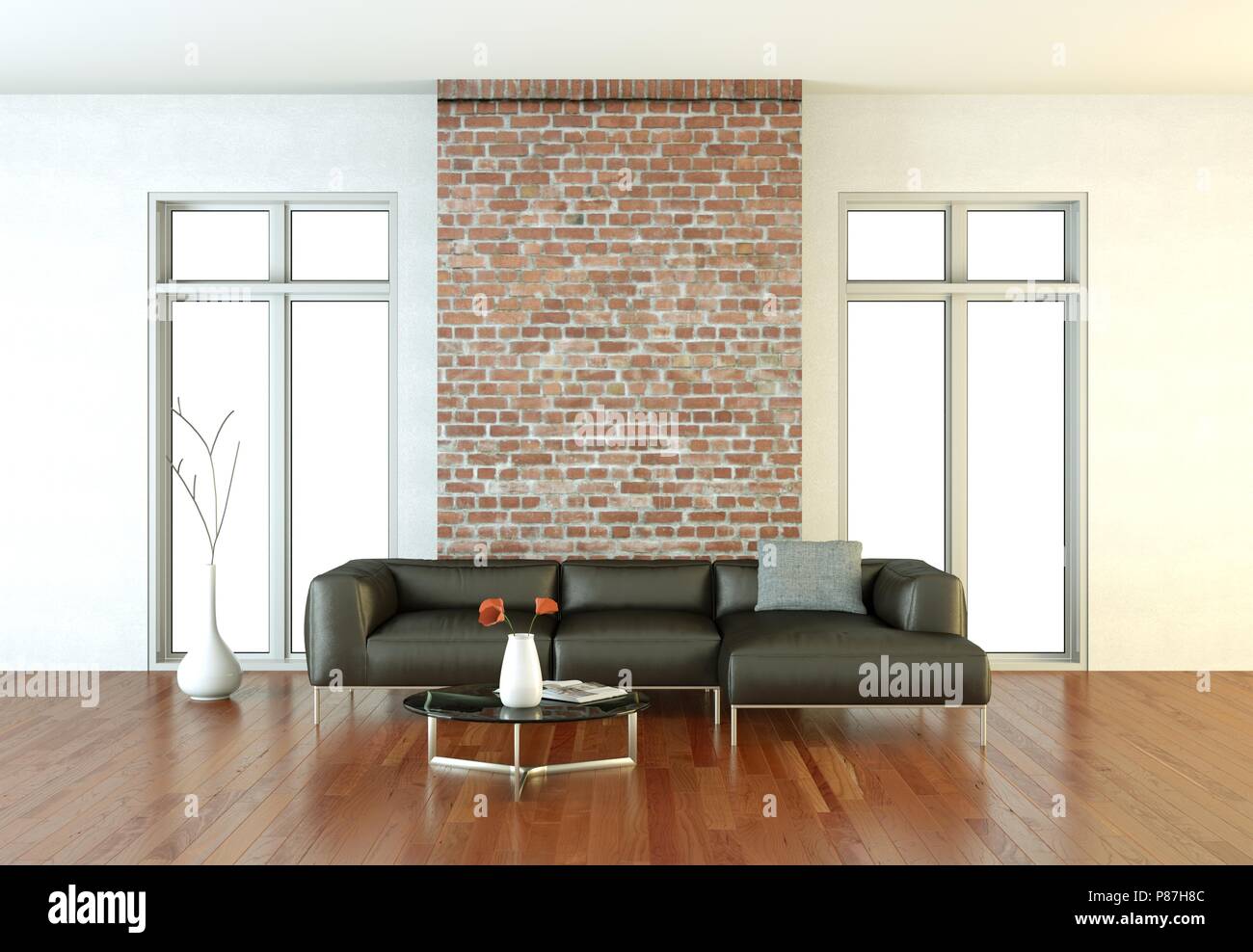 Interior design modern bright room with black sofa Stock Photo - Alamy