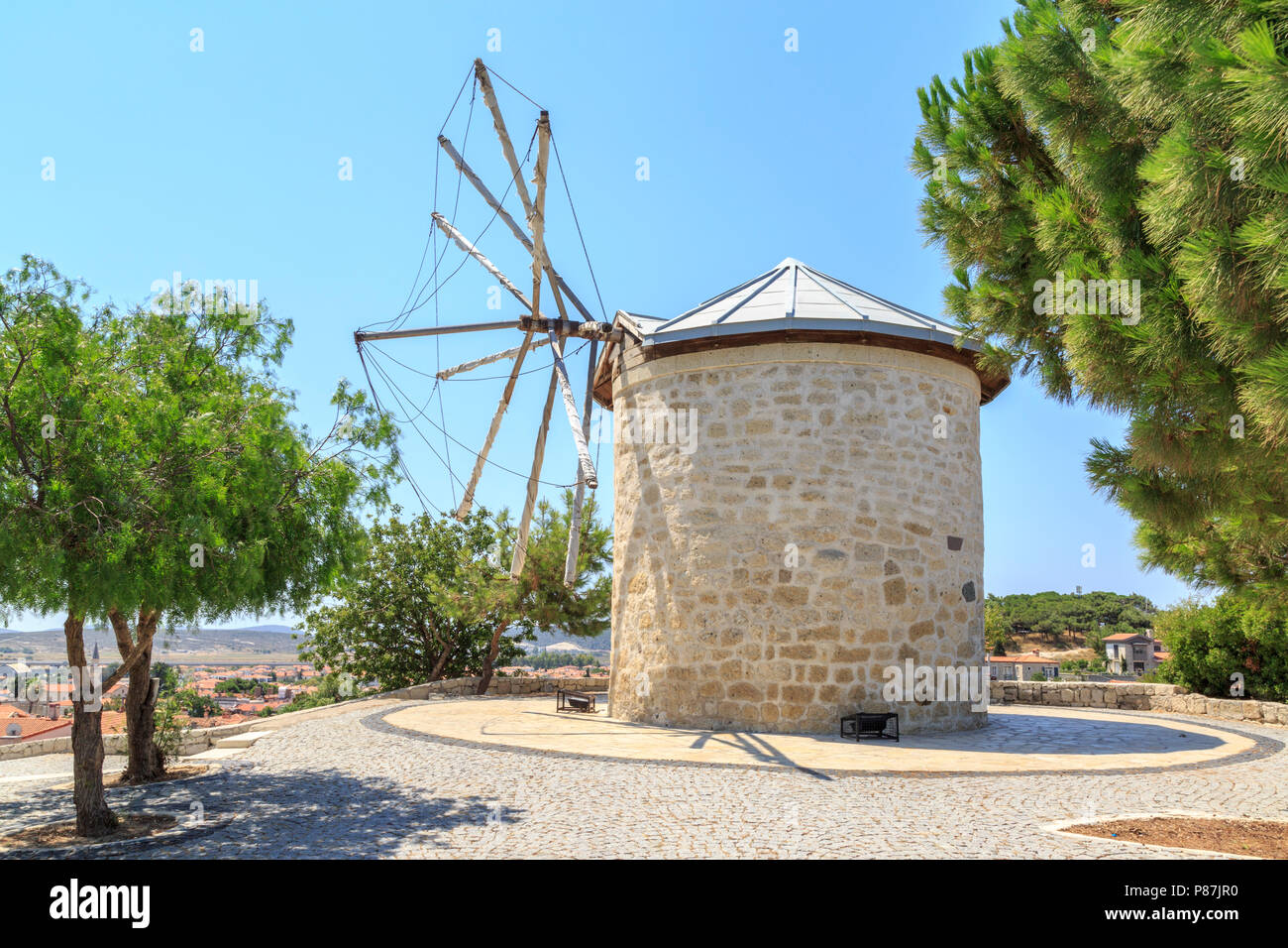 Windmill of Alacati in Cesme, Izmir, Turkey Stock Photo