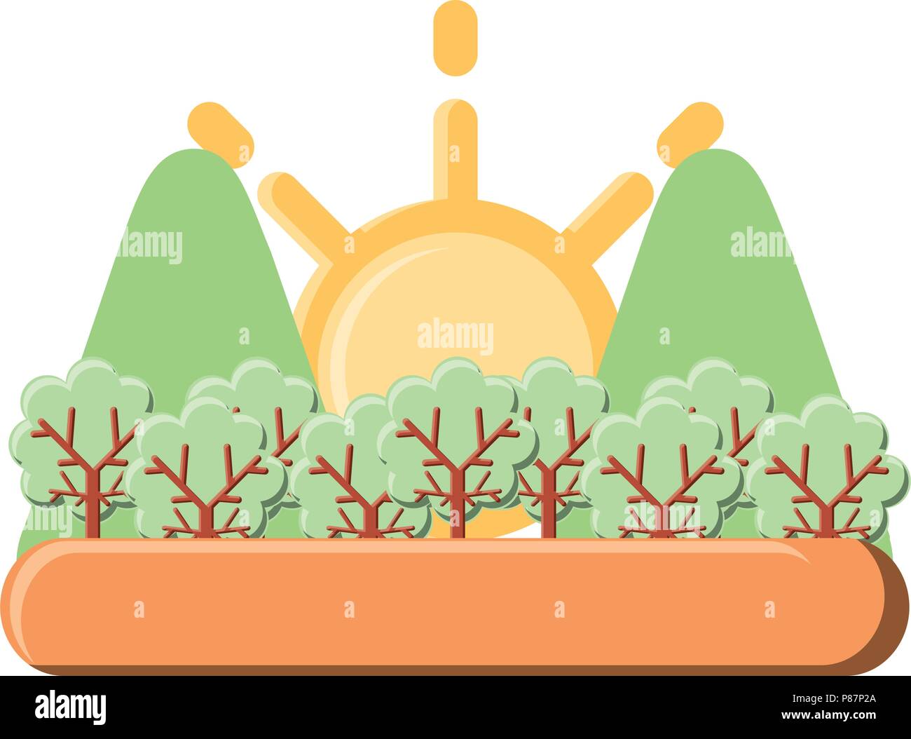 Sun and mountains icon over white background, vector illustration Stock ...