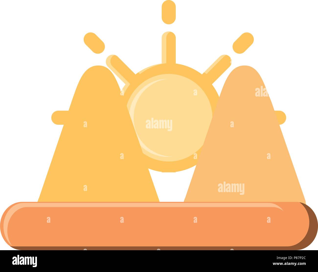 Sun and mountains icon over white background, vector illustration Stock ...