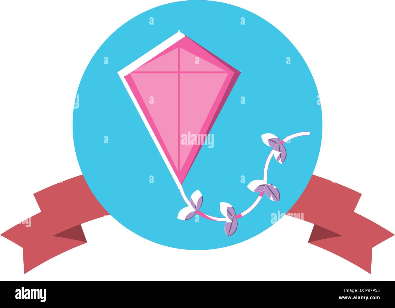 emblem with decorative ribbon and kite icon over white background ...
