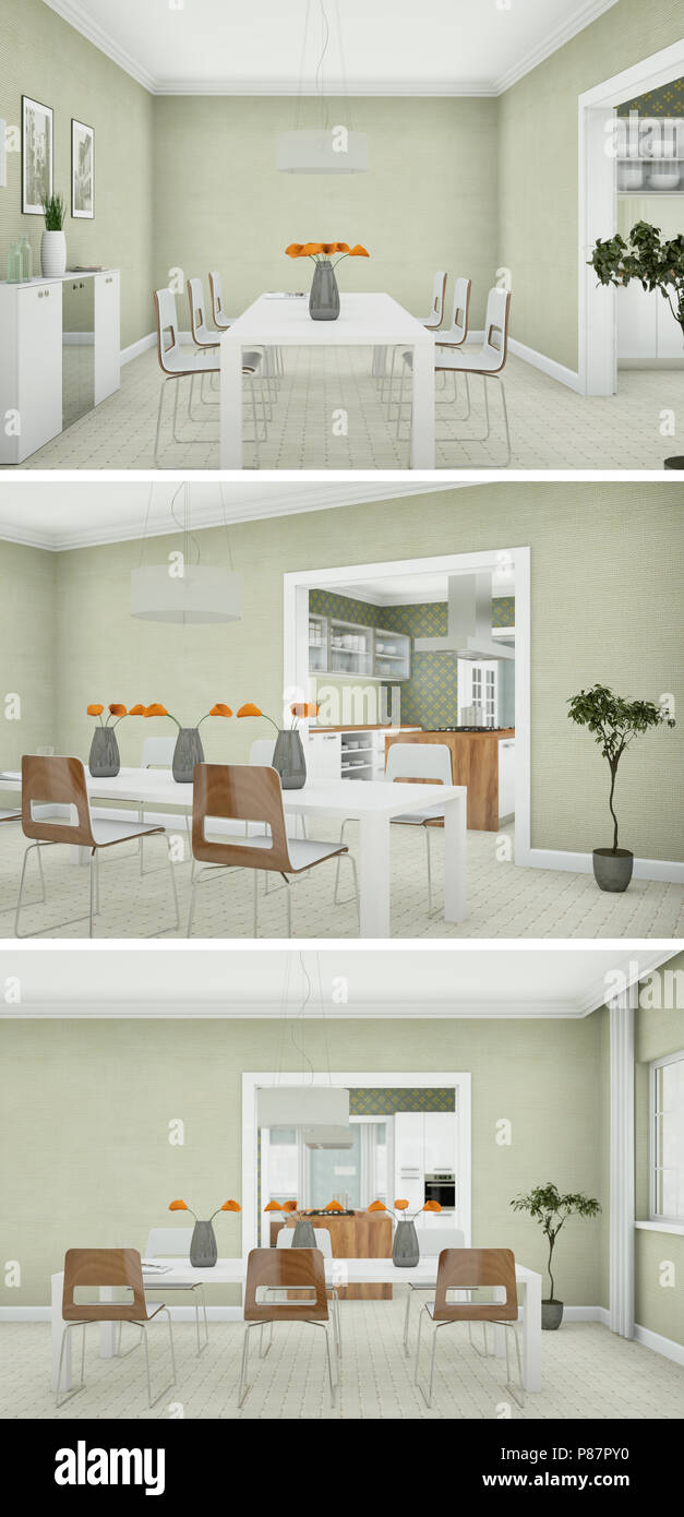Three views of modern interior loft design Stock Photo - Alamy