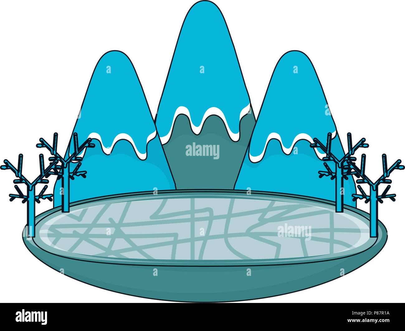 Winter mountains and lake landscape icon over white background, vector ...