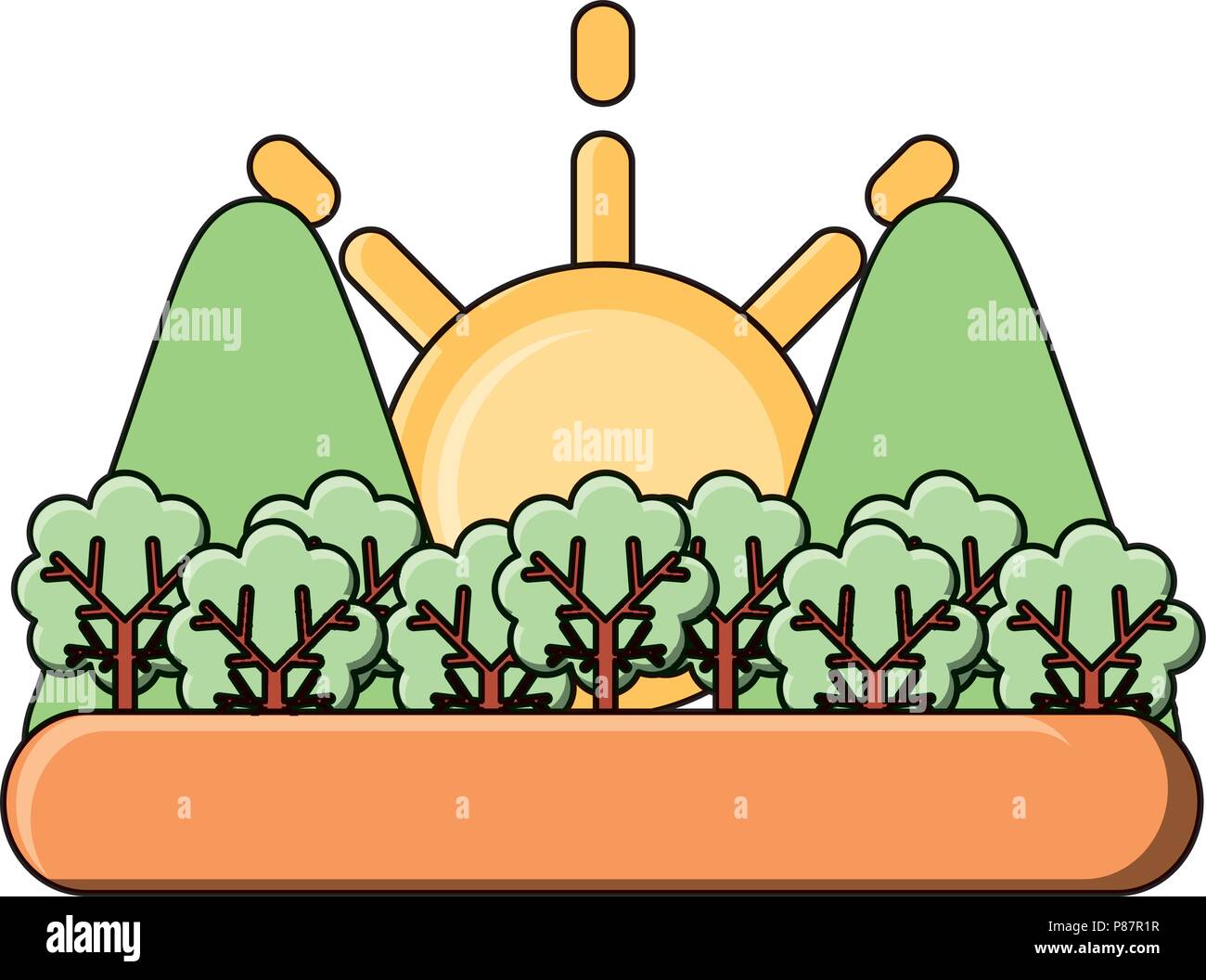 Sun and mountains icon over white background, vector illustration Stock ...