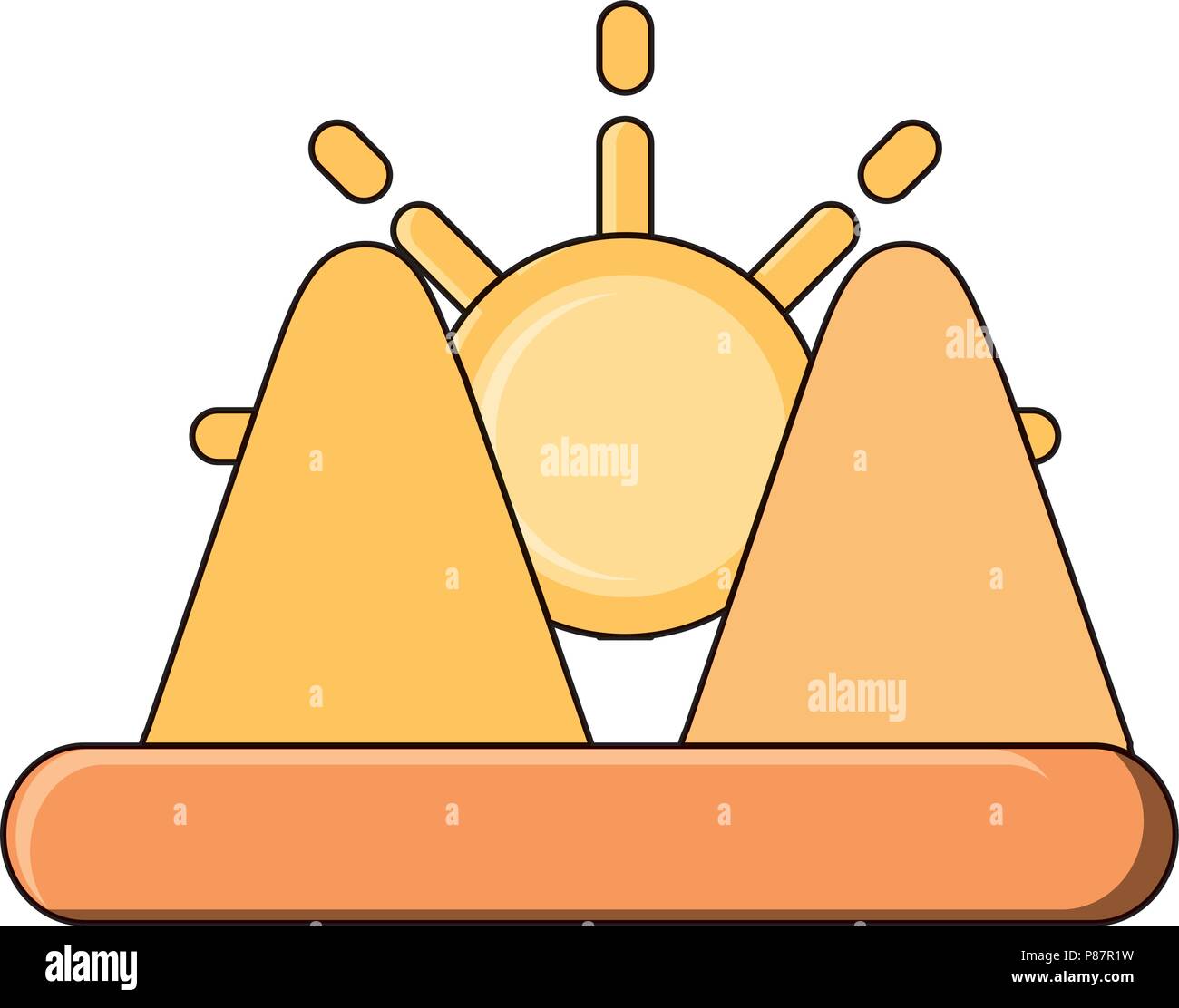 Sun and mountains icon over white background, vector illustration Stock ...