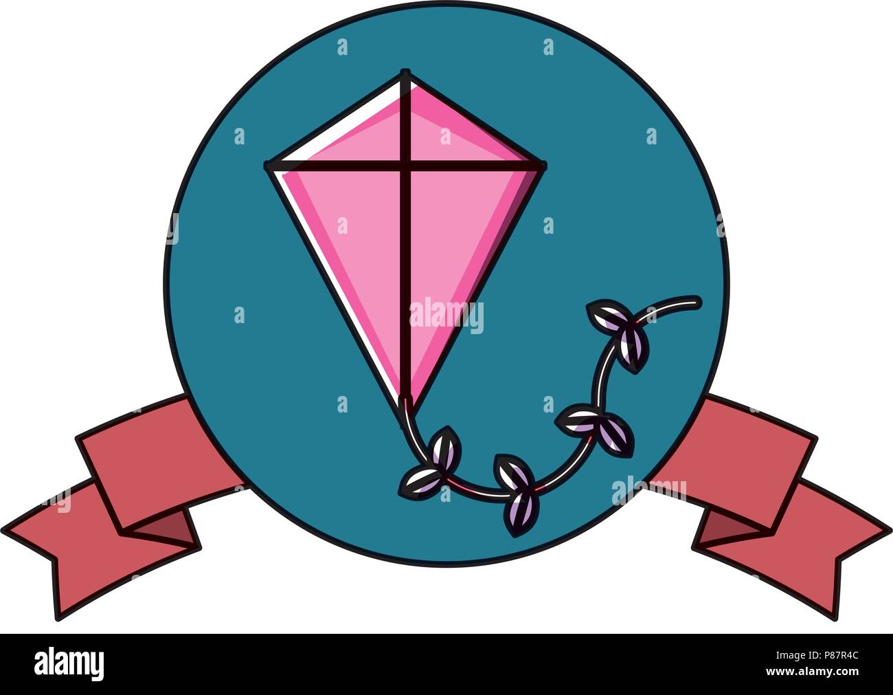 emblem with decorative ribbon and kite icon over white background ...