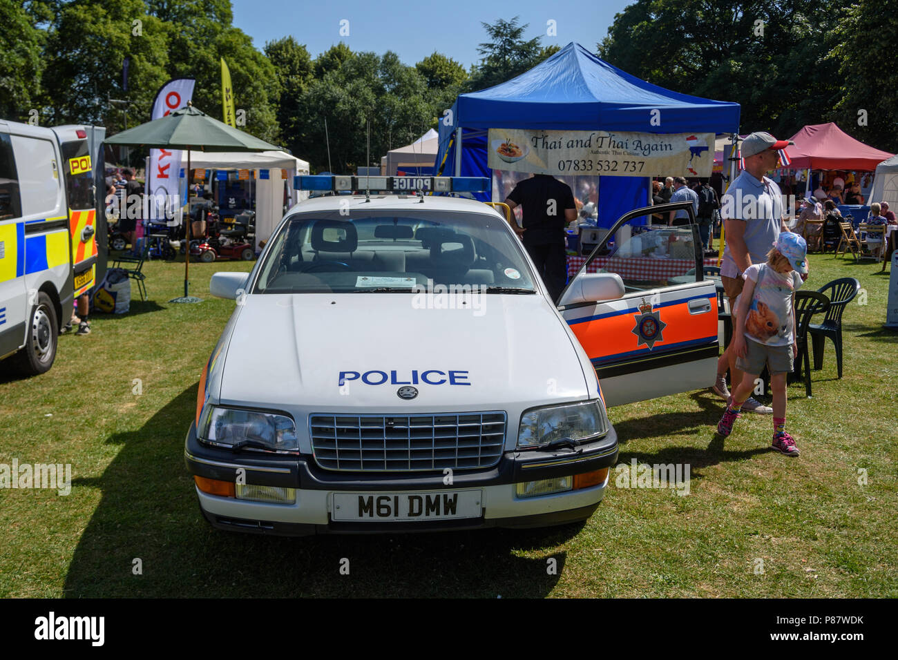 Classic police 3 liter vauxhall senator car on display for public in Trowbridge park at the armed forces celebration weekend Stock Photo