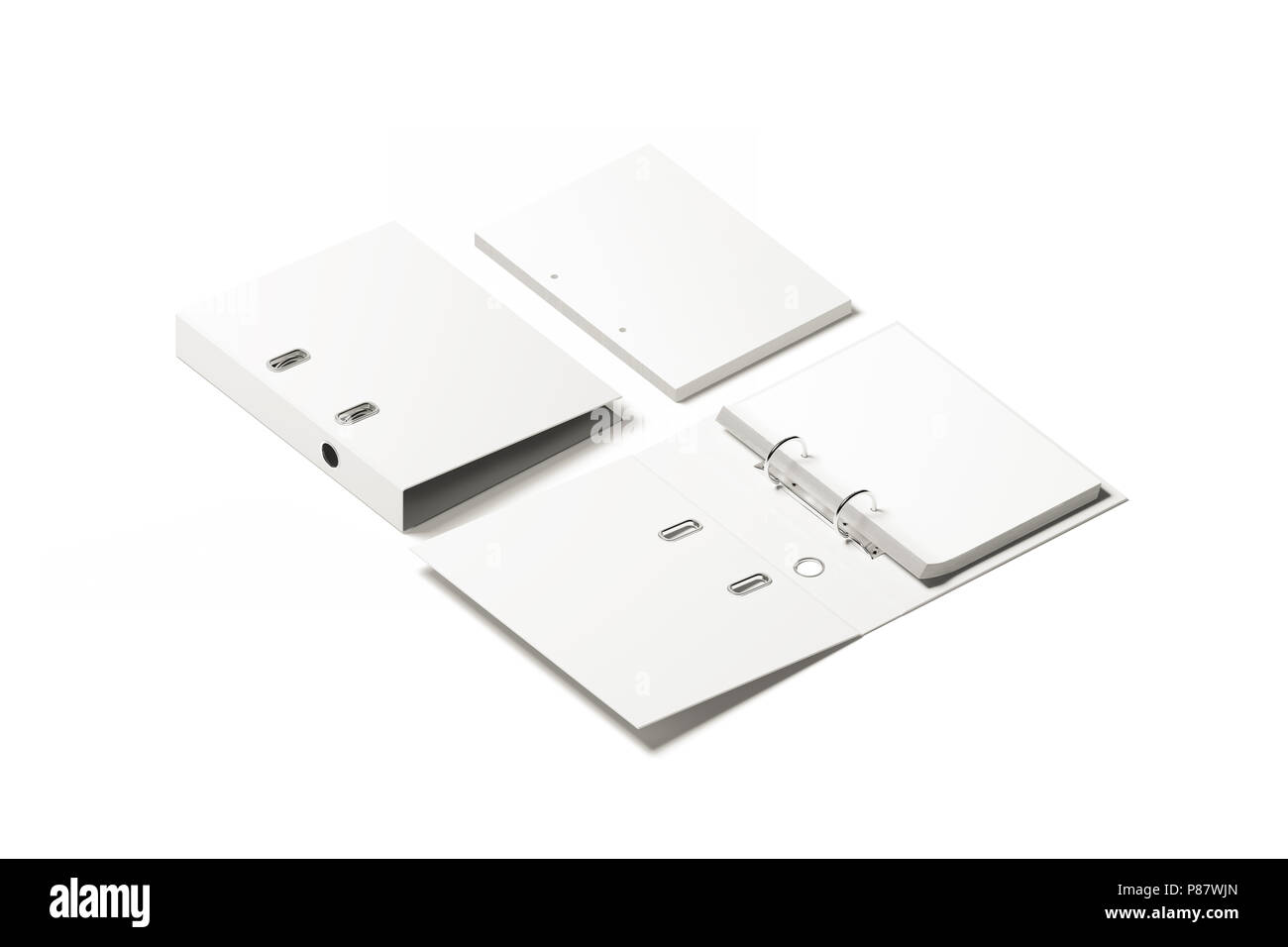 Blank white ring binder folder design mockup, 3d rendering. Self-binder mock  up with stack of a4 paper. Office supply cardboard folder branding presen  Stock Photo - Alamy