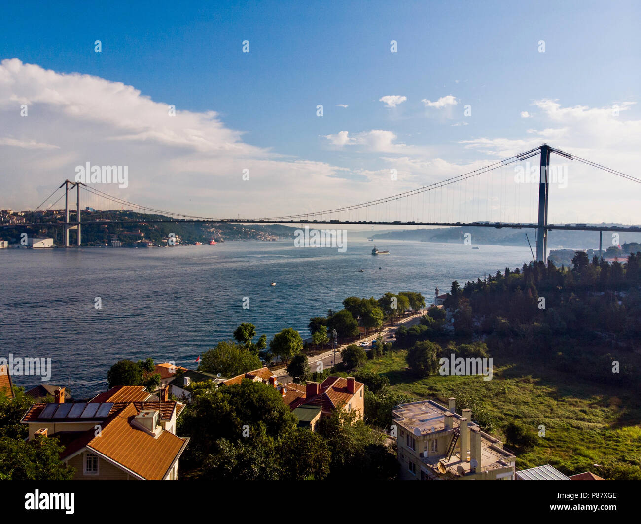 Aerial Drone View of Istanbul Bosphorus Bridge. Cityscape Stock Photo ...