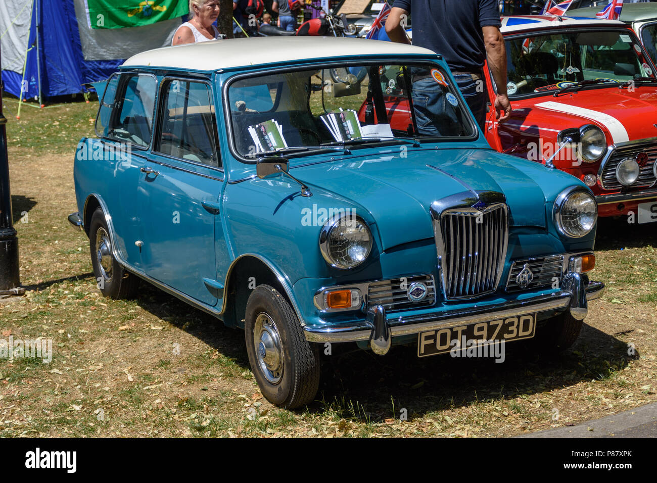 Turquoise blue Riley Elf on display at the armed forces celebration weekend in Trowbridge park Wiltshire Stock Photo