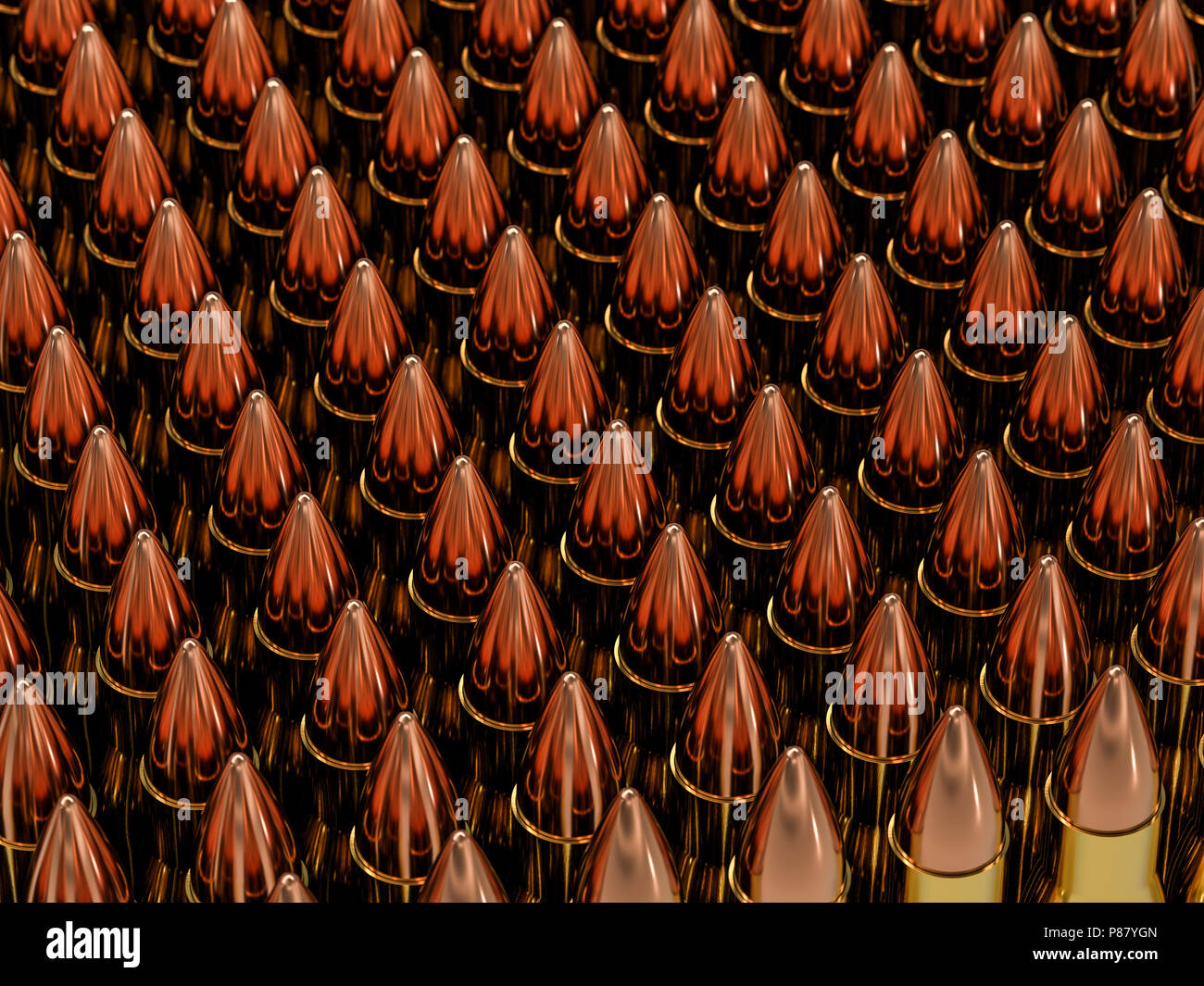 Couple of bullets on a white background in the vertical position. 3D ...
