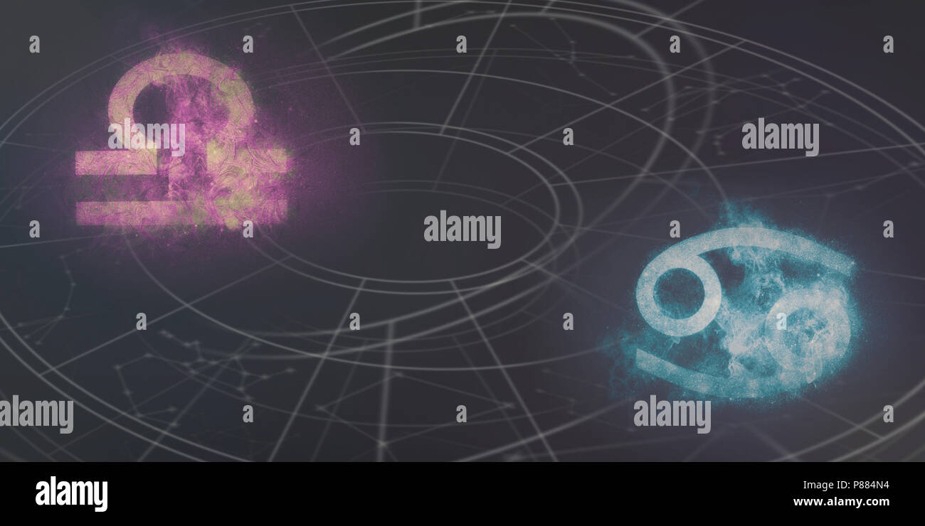 Libra and Cancer horoscope signs compatibility. Night sky Abstract background Stock Photo Alamy