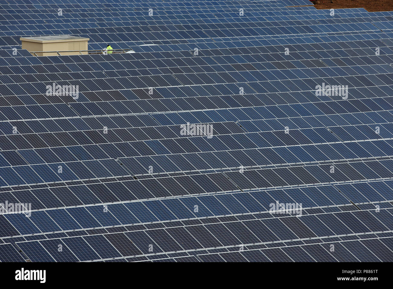 Solar panels in a disused quarry in Varen, Tarn et Garonne, Occitanie, South West France Stock Photo