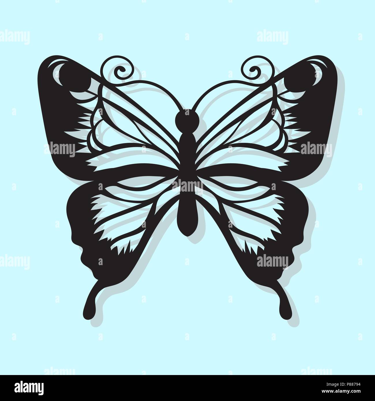 Vector, black butterfly on a blue background. Laser cutting Stock Vector  Image & Art - Alamy