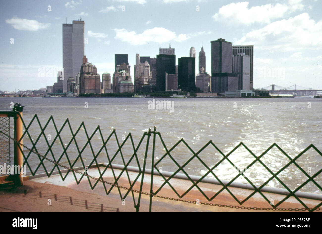 New York Skyline from Staten Island Ferry 05 1973 - New York City 1970s Stock Photo