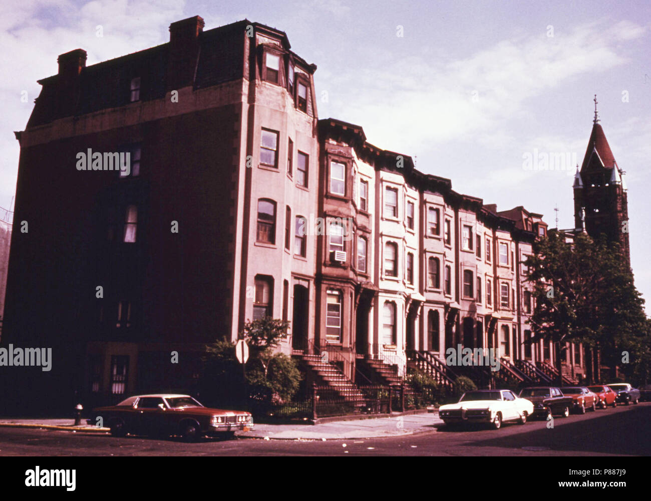Block of Brownstone Residences in Park Slope of Brooklyn New York City ... 06 1974 Stock Photo