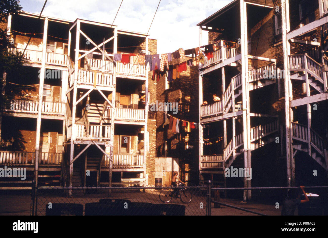 Housing and Back Porches in the Inner City of Uptown Chicago, Illinois ... 08 1974 Stock Photo