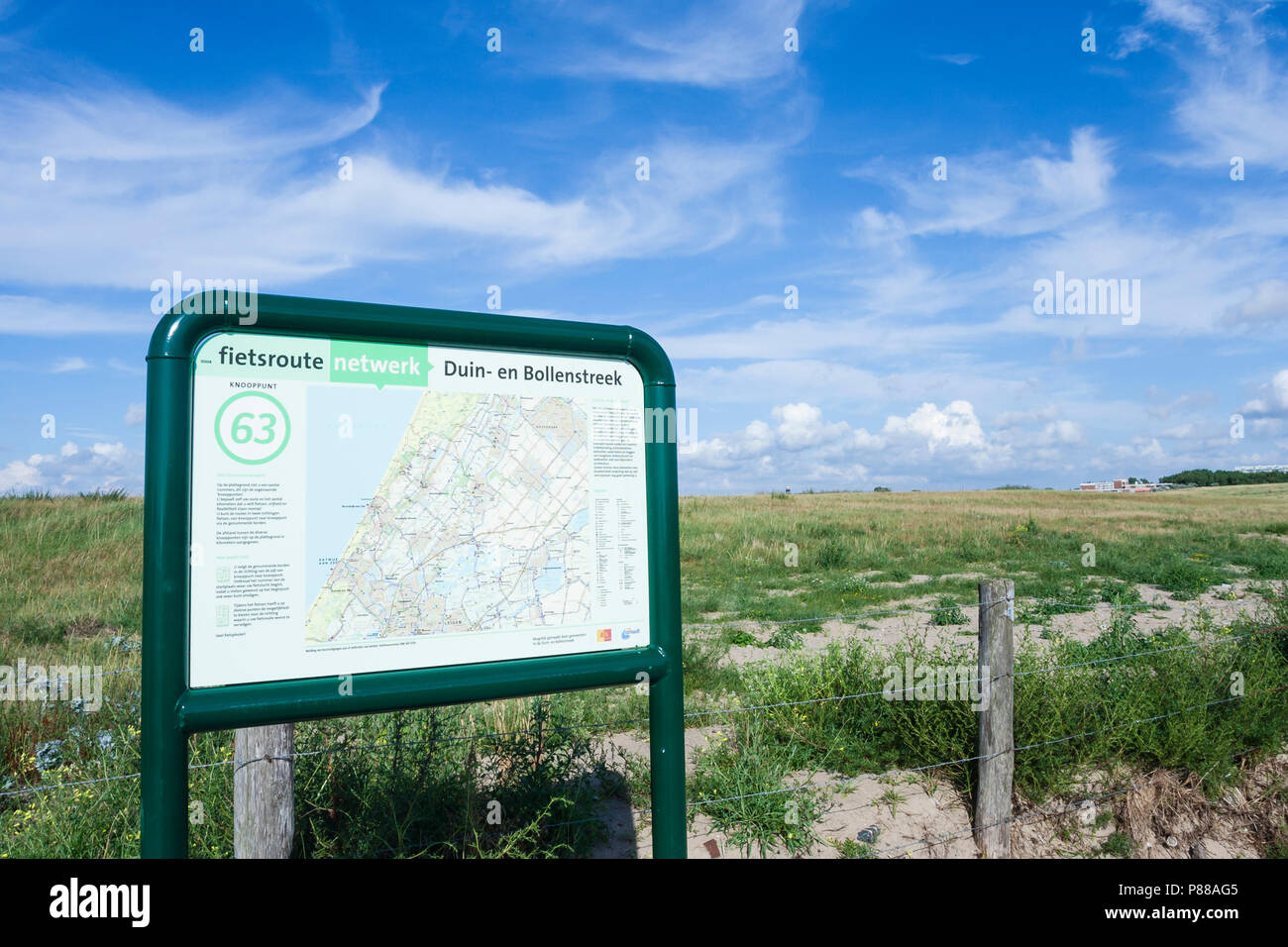 Map with cycling routes at a information sign of the Duin- en Bollenstreek Stock Photo