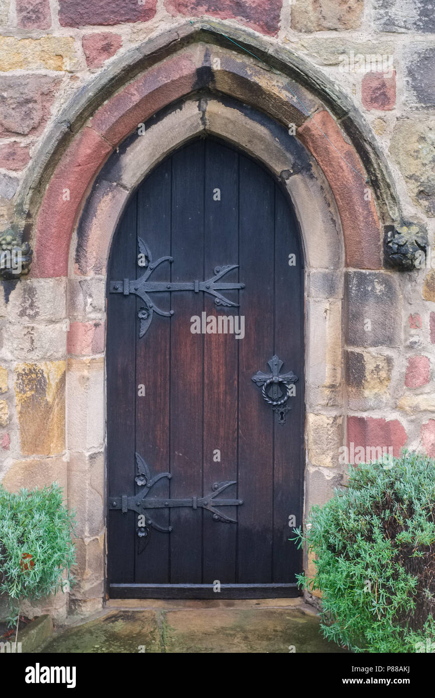 Old Wooden Church door in Skipton, North Yorkshire, England Stock Photo