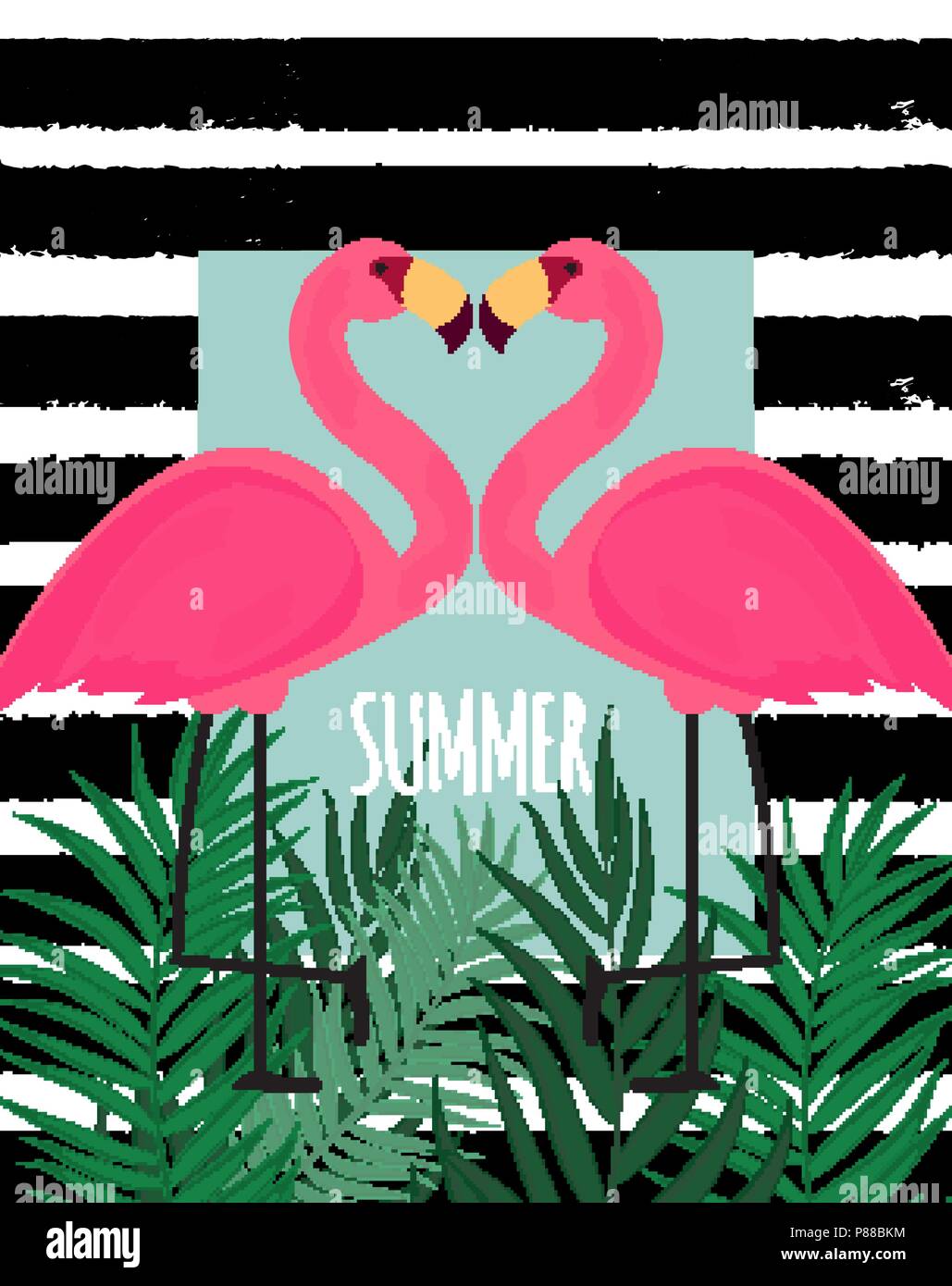 Cute Pink Flamingo Summer Background Vector Illustration Stock Vector ...