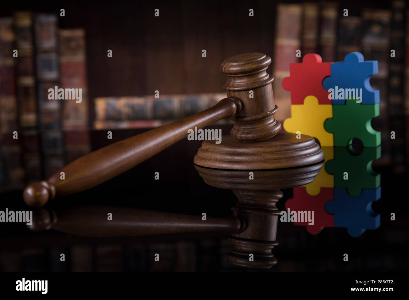 Puzzle, law concept, Wooden gavel Stock Photo Alamy