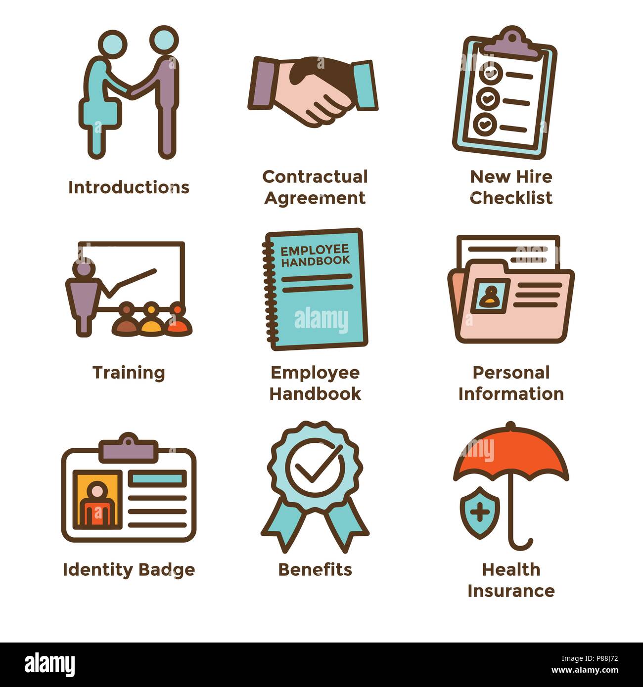 New Employee Hiring Process Icon Set W Materials Badge Etc Stock