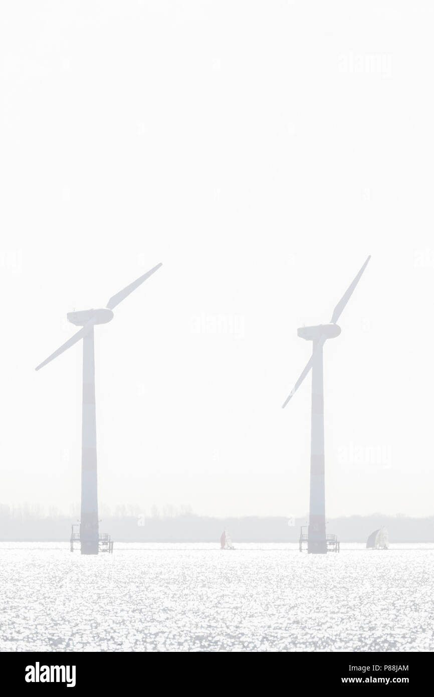 Windturbines in het IJsselmeer; Wind turbines in IJsselmeer Stock Photo