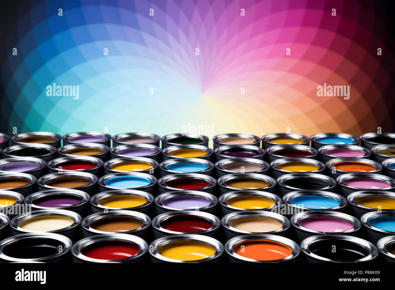 Creativity concept group of tin metal cans with color paint Stock Photo ...