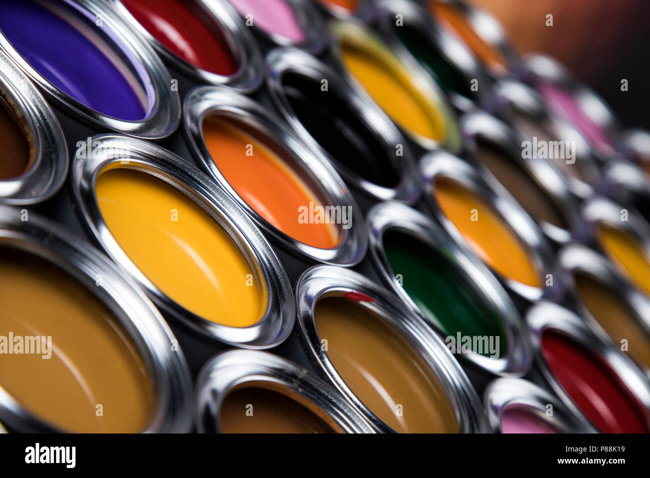Creativity concept group of tin metal cans with color paint Stock Photo ...