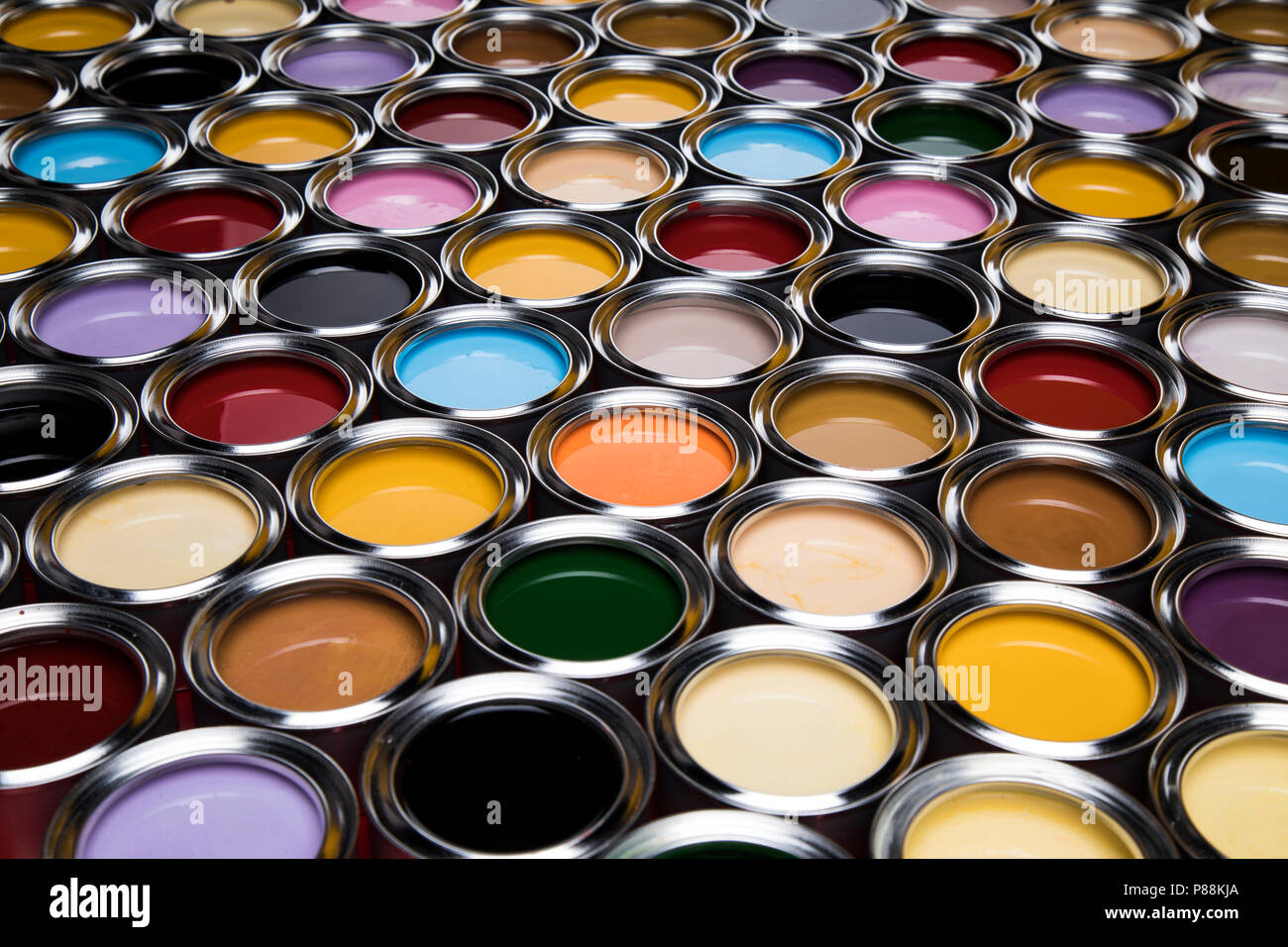 Creativity concept group of tin metal cans with color paint Stock Photo ...