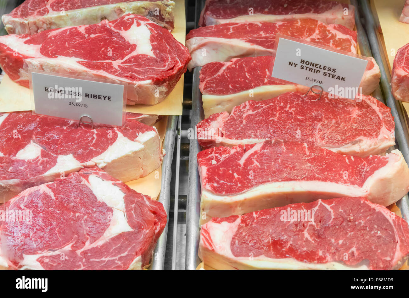 Beef steak for sale in a store Stock Photo