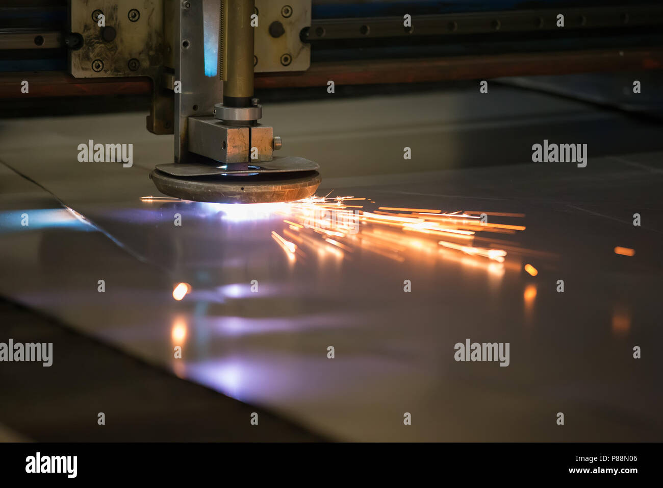 Plasma cutting of metal.Cutting of metal. Sparks fly from laser Stock