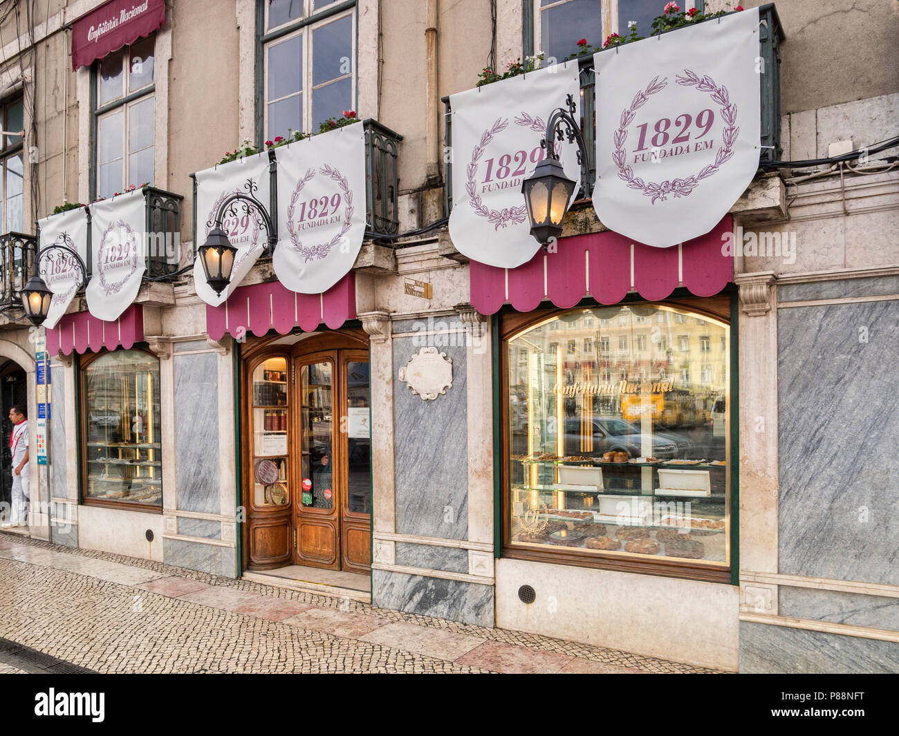27 February 2018: Lisbon, Portugal - the Confeitaria Nacional, or National Pastry Shop, established in 1829, is considered to be the oldest in Lisbon. Stock Photo