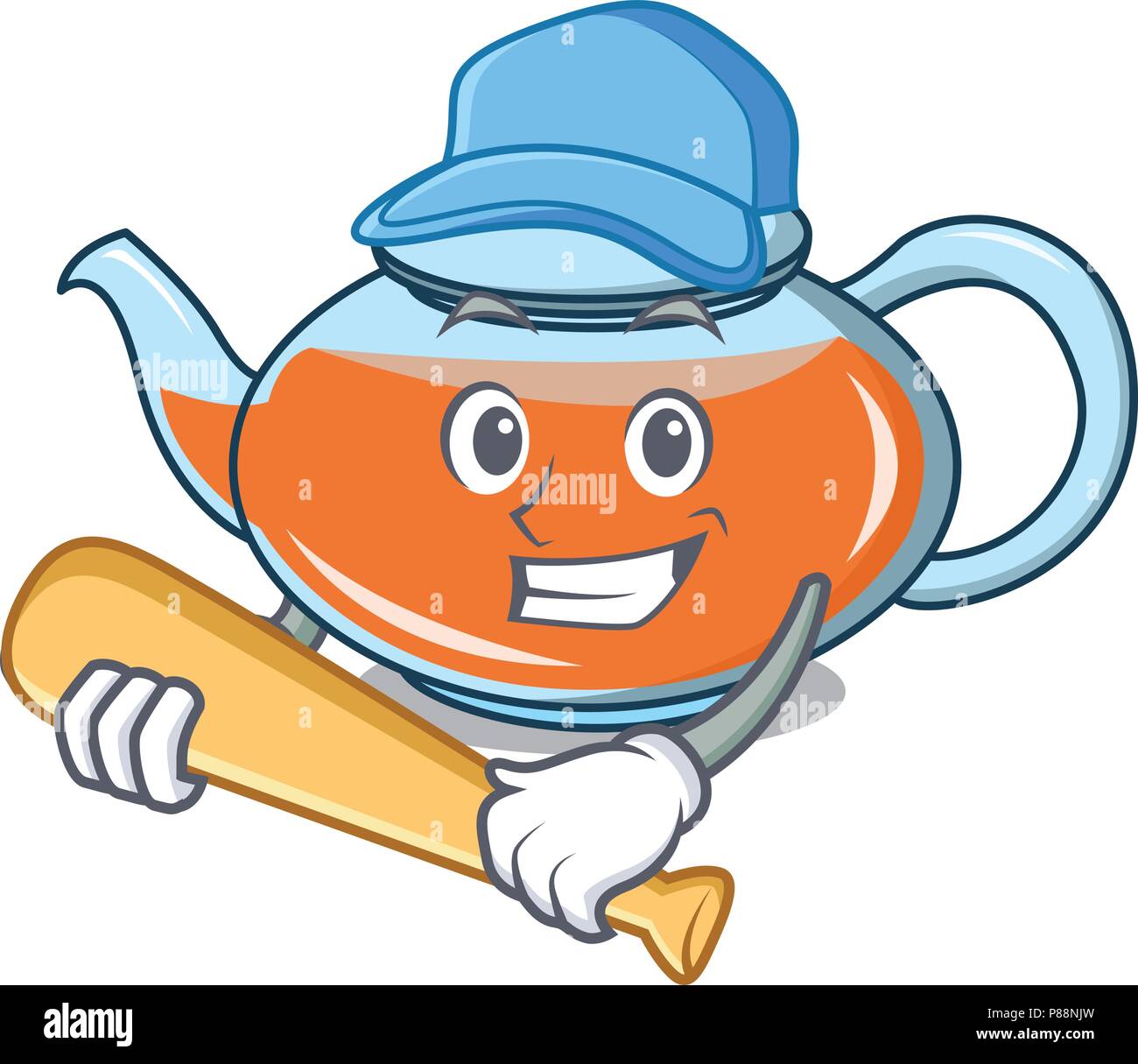 Playing baseball transparent teapot character cartoon Stock Vector