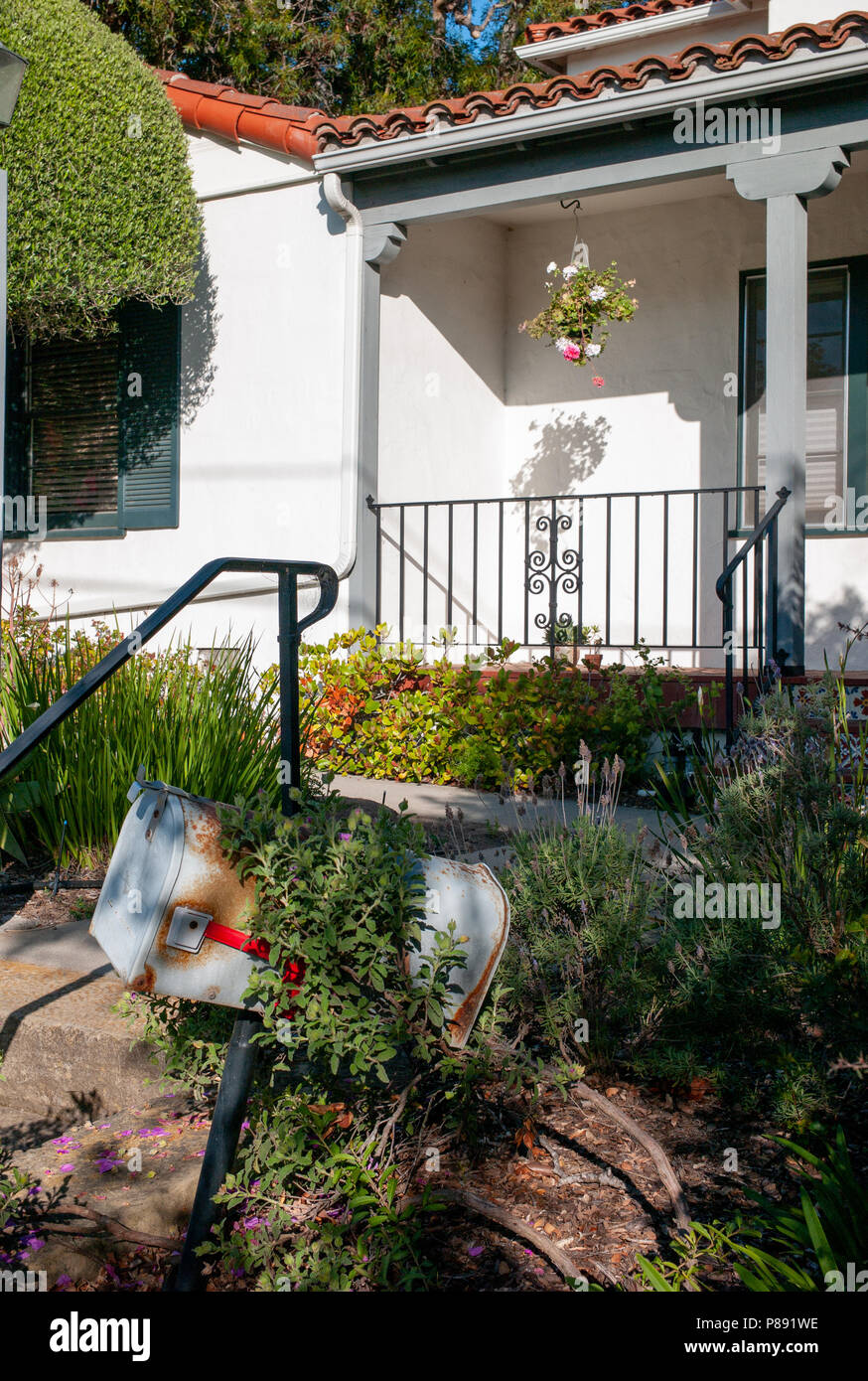 Santa Barbara home front entry with mailbox Stock Photo Alamy
