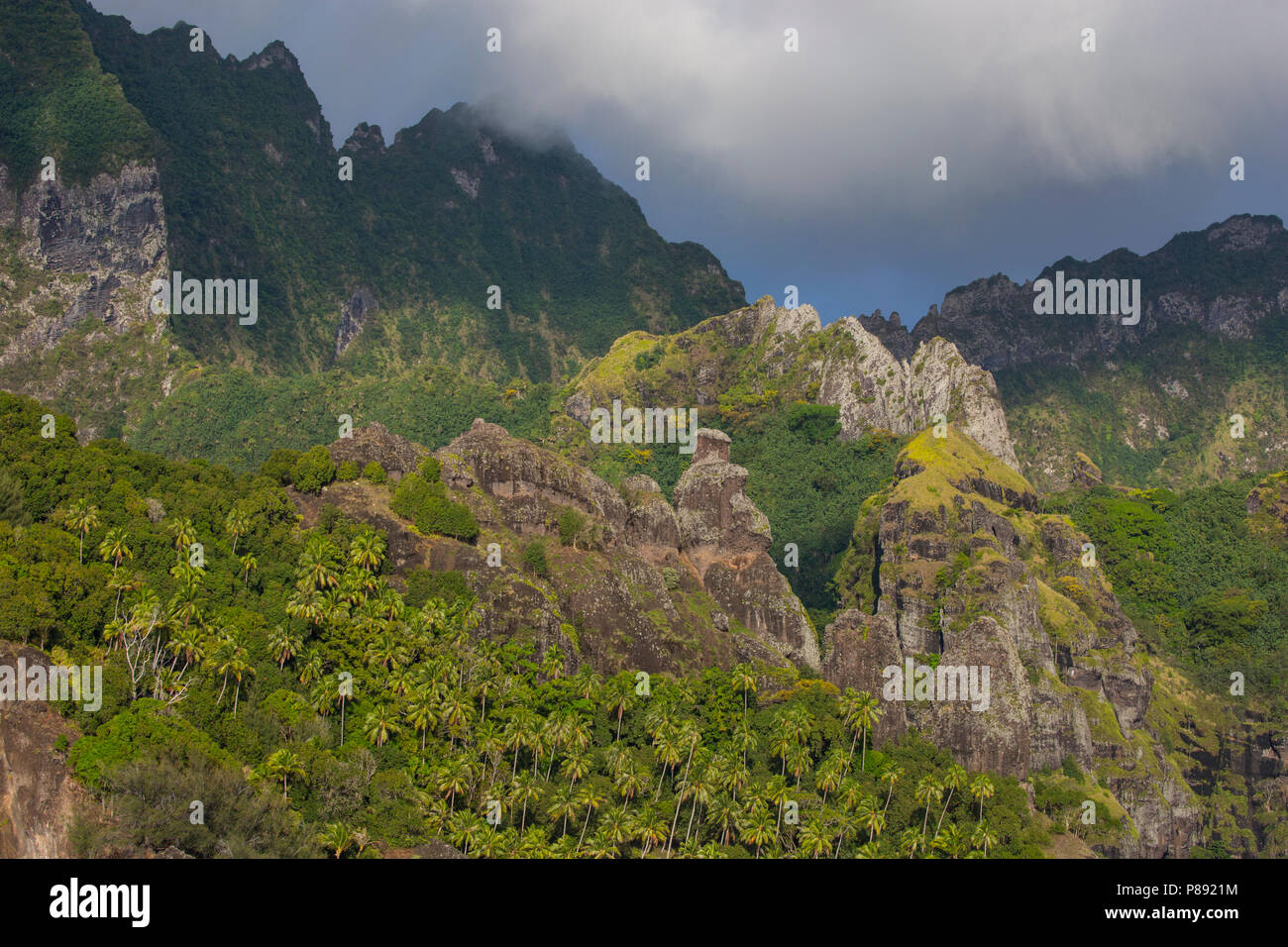Mountains of Fatu Hiva, Marquesas Stock Photo