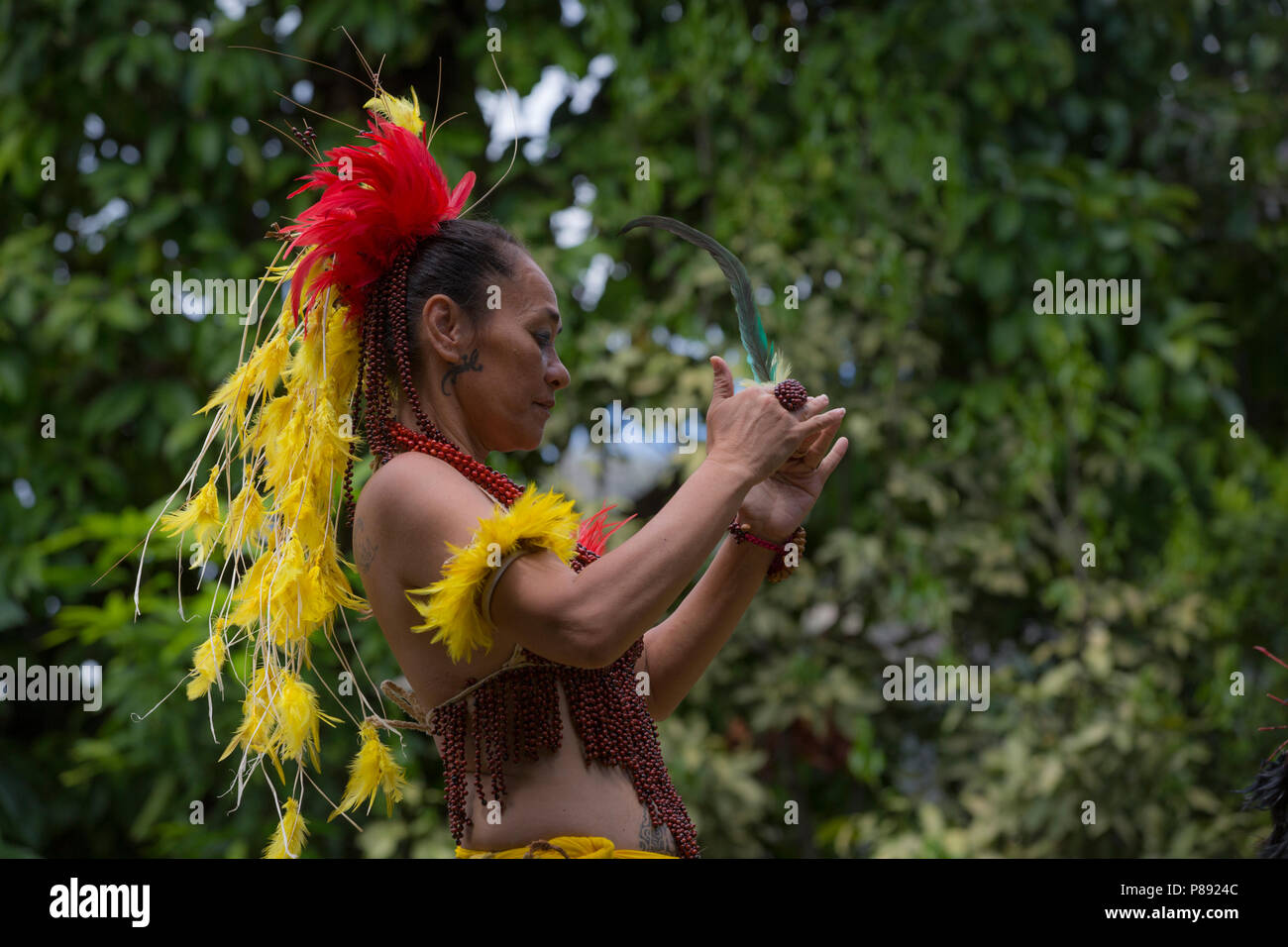 Marquesas Woman singing Stock Photo