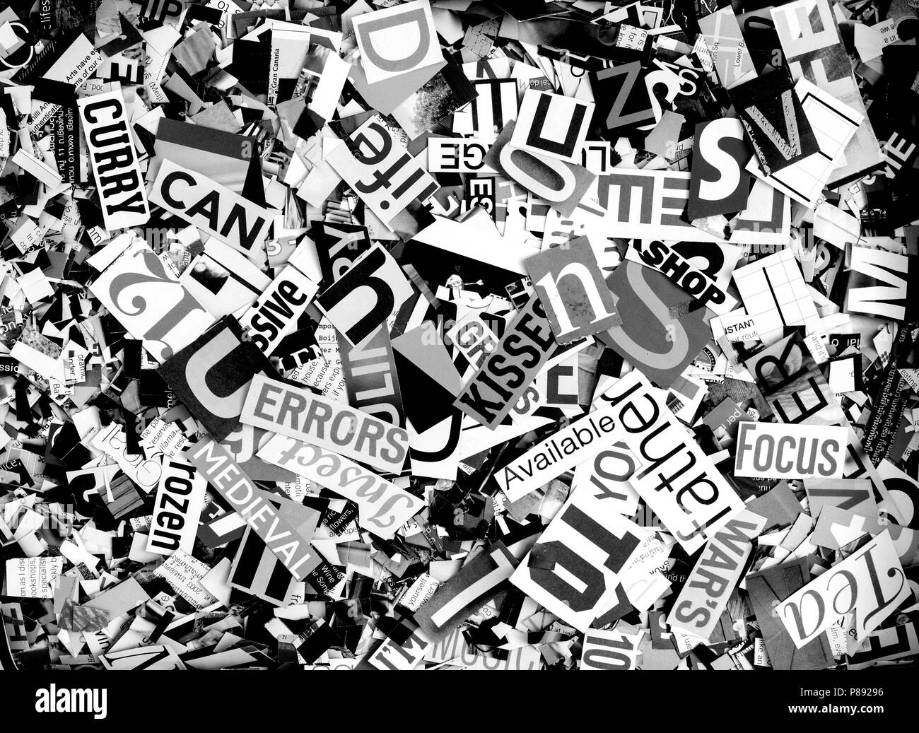 magazine confetti background random letters and words monochrome macro ...