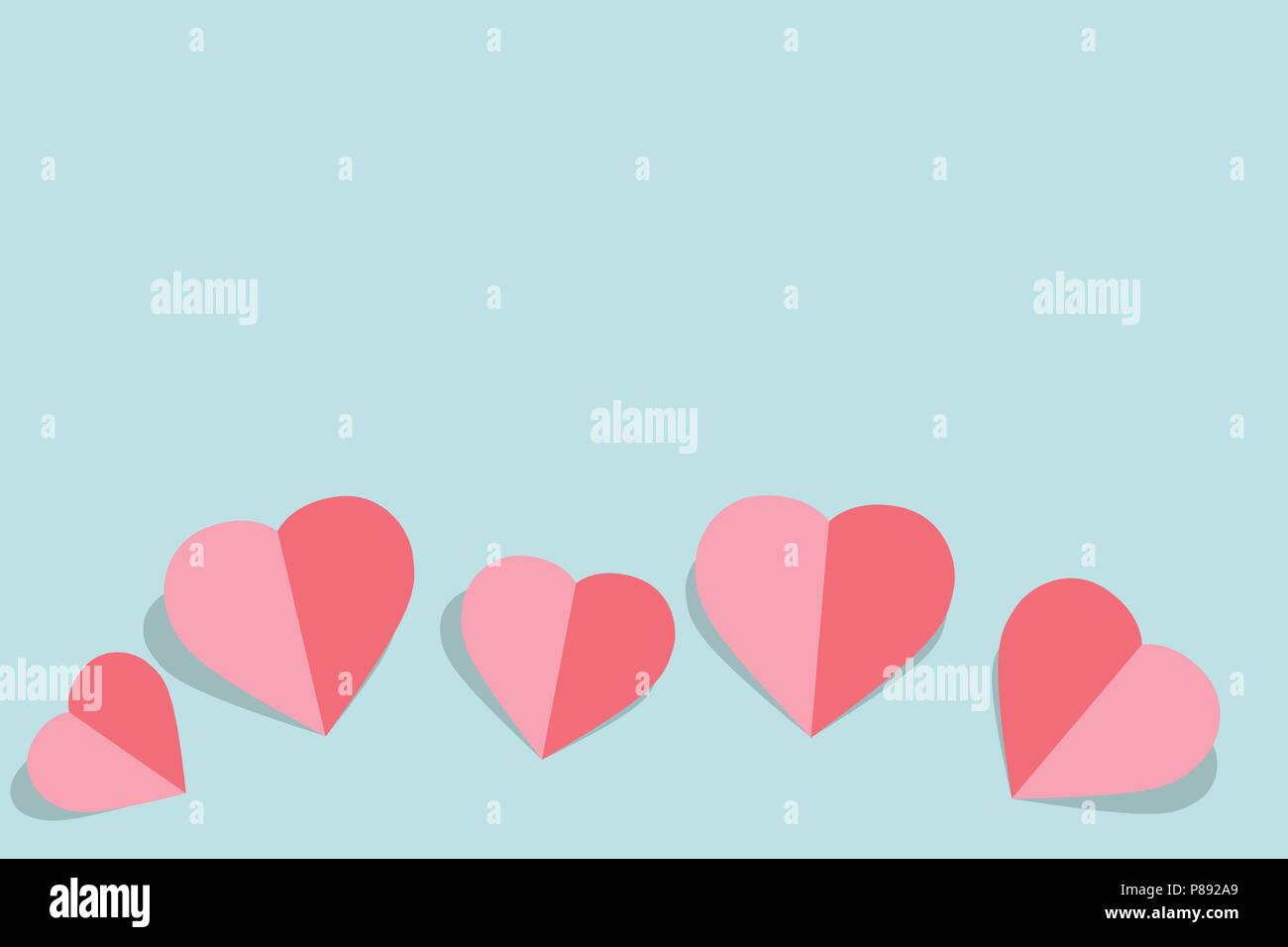 vector illustration with pink paper hearts Valentines day card on ...