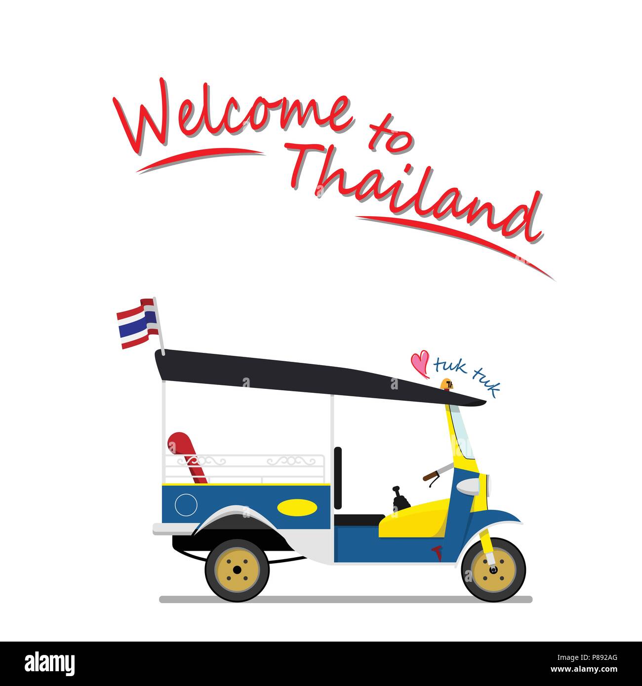 tuk tuk is a local taxi vehicle with three wheels. ride tuk tuk is most popular activity for tourist  for sightseeing attraction around Bangkok, Thail Stock Vector