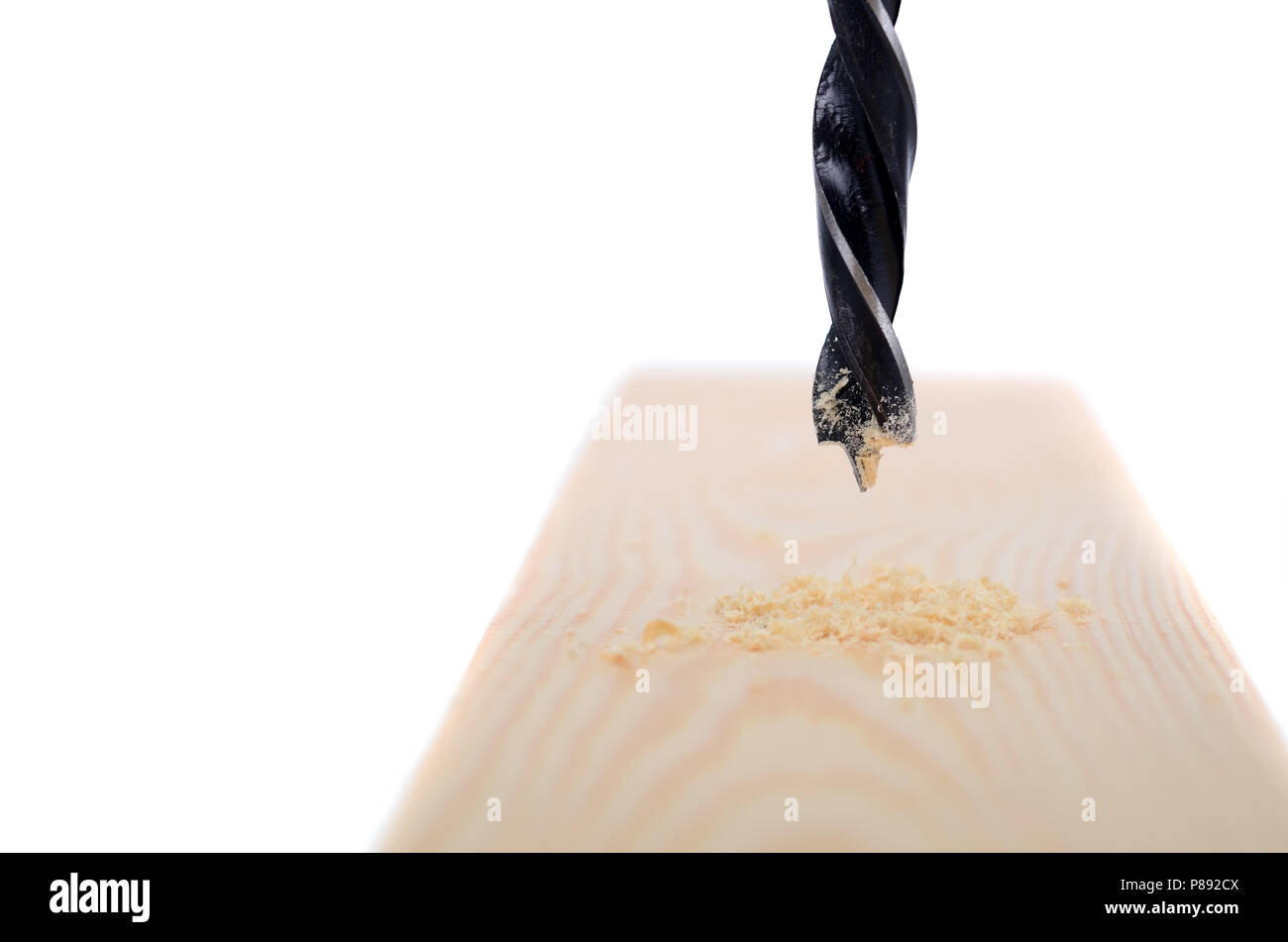 Drilling hole in wood, woodworking concept , drilling part of carpenter work Stock Photo Alamy