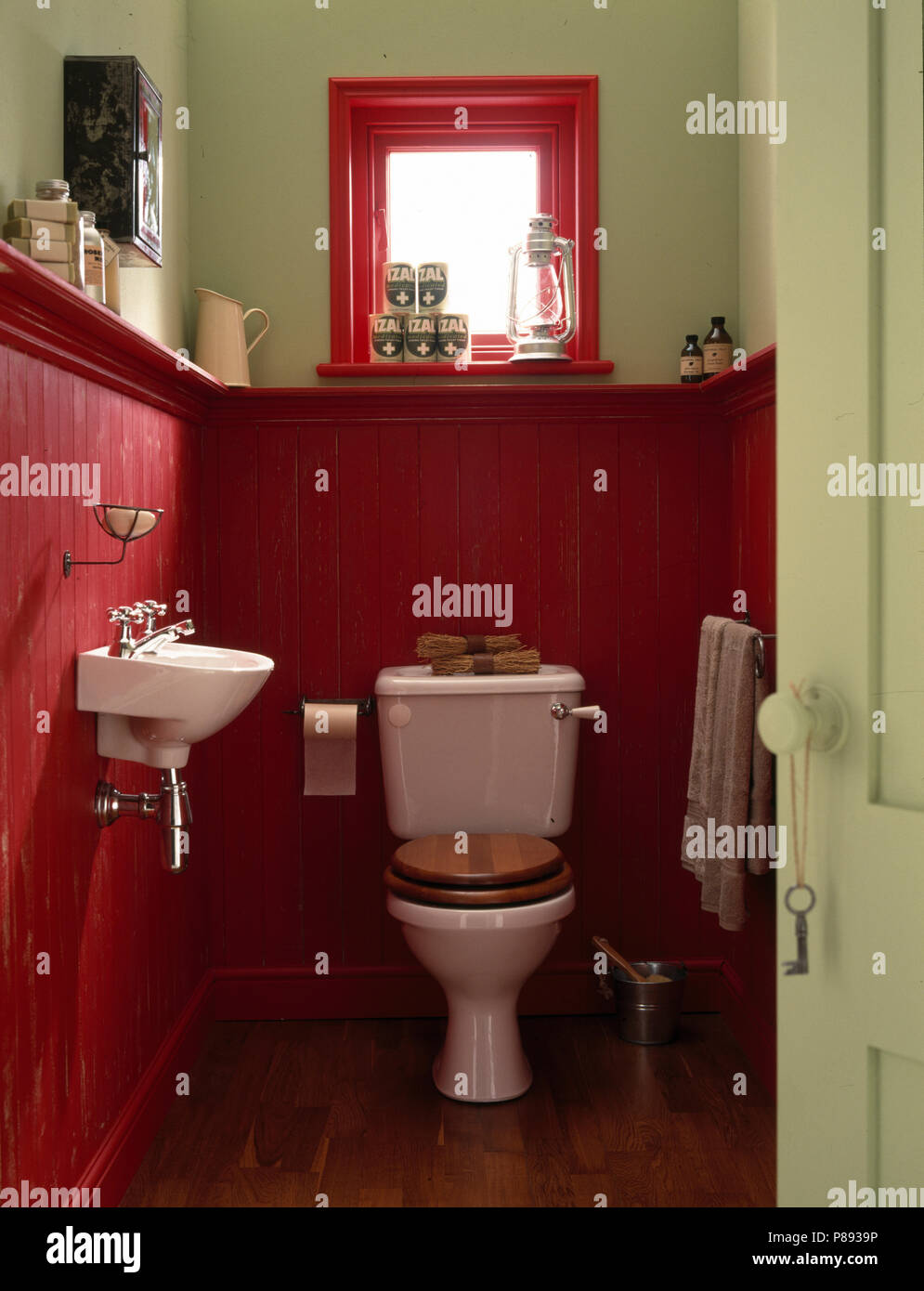 red wooden toilet seat