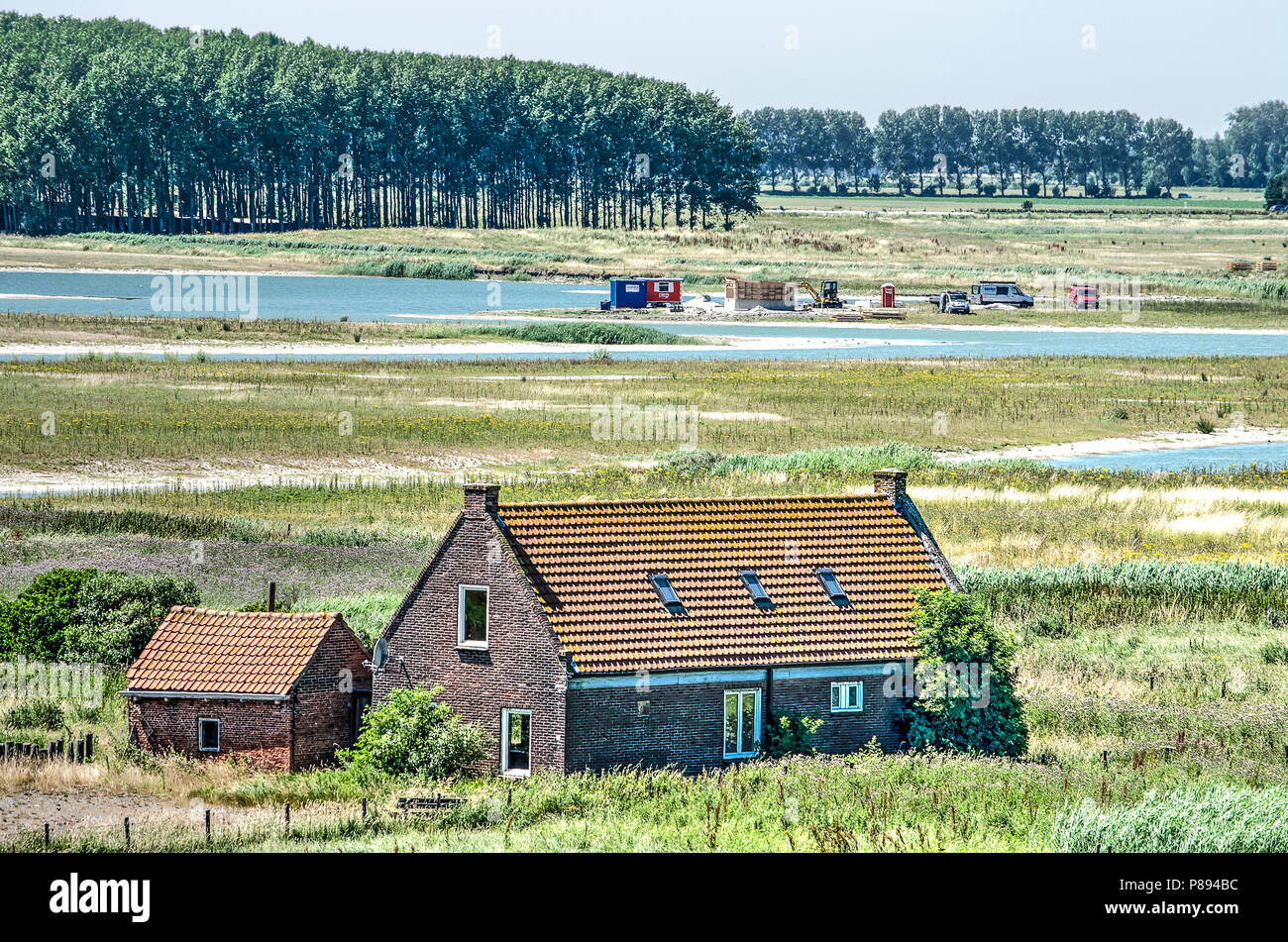 Municipality of Sluis, the Netherlands, July 2, 2018: work in porgress on Waterdunen project, combining tidal nature, recreation and coastal defense Stock Photo