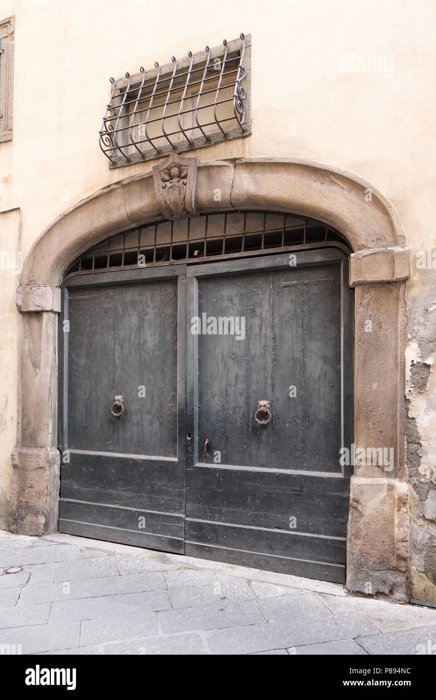 Large double doors in the old city of Lucca, Tuscany, Italy, Europe, Stock Photo