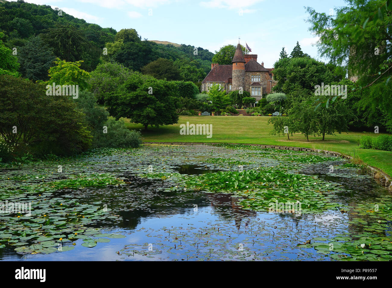 The gardens at Little Malvern Court Stock Photo