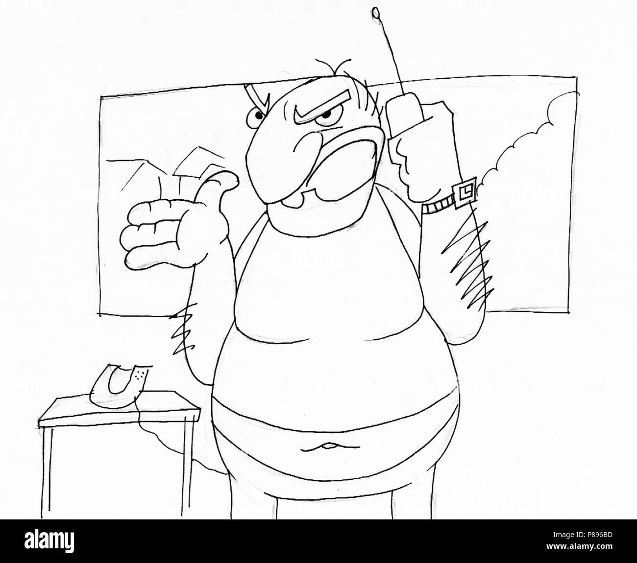 black and white cartoon character illustration Stock Photo