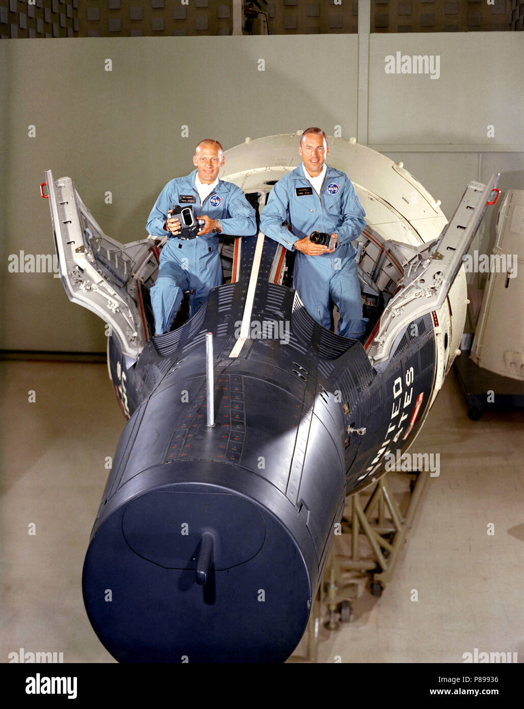 Astronauts James A. Lovell Jr. (right), command pilot, and Edwin E. Aldrin Jr., pilot. Stock Photo
