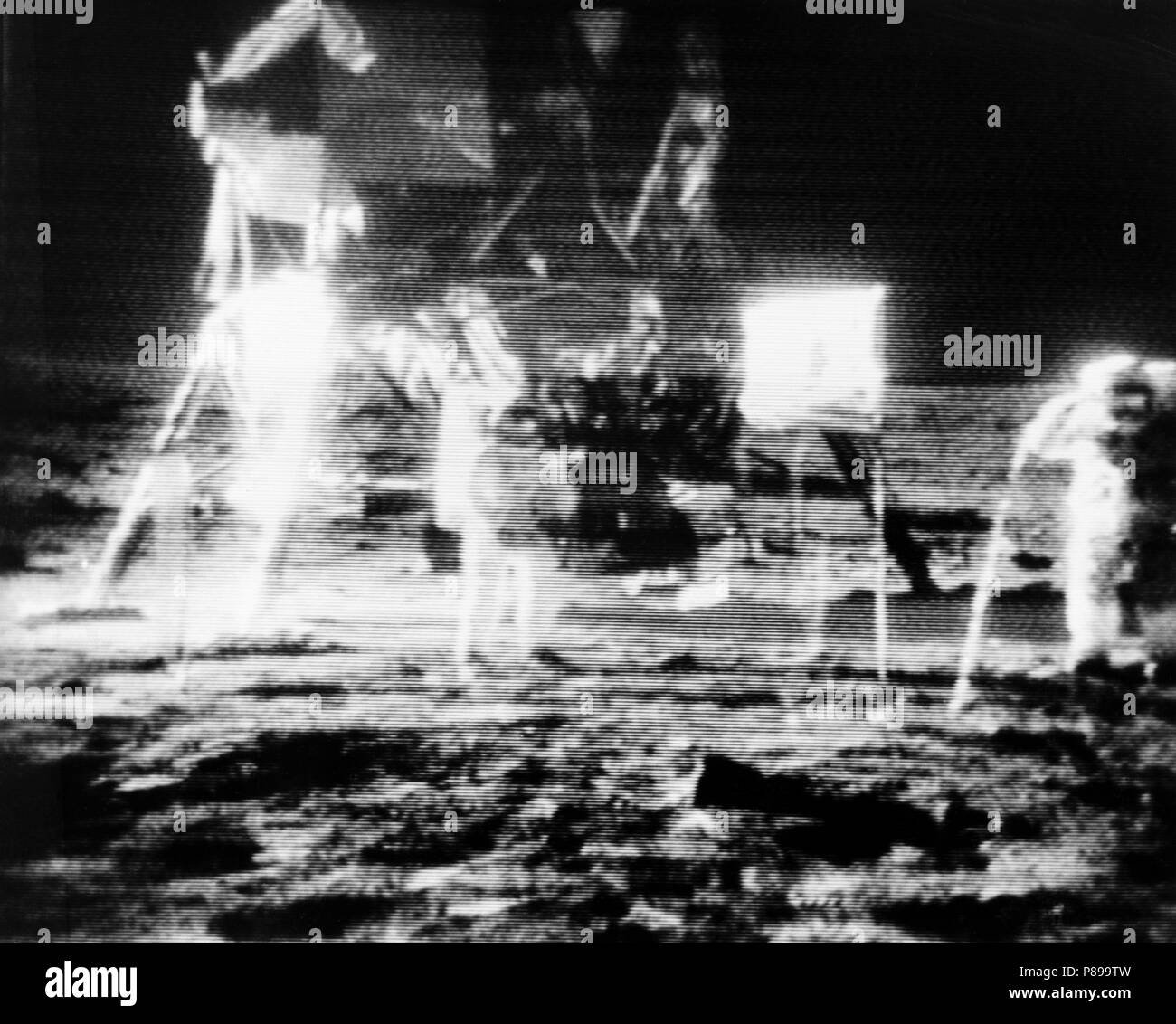 black and white reproduction taken from a telecast by the Apollo 11 lunar surface camera. Stock Photo