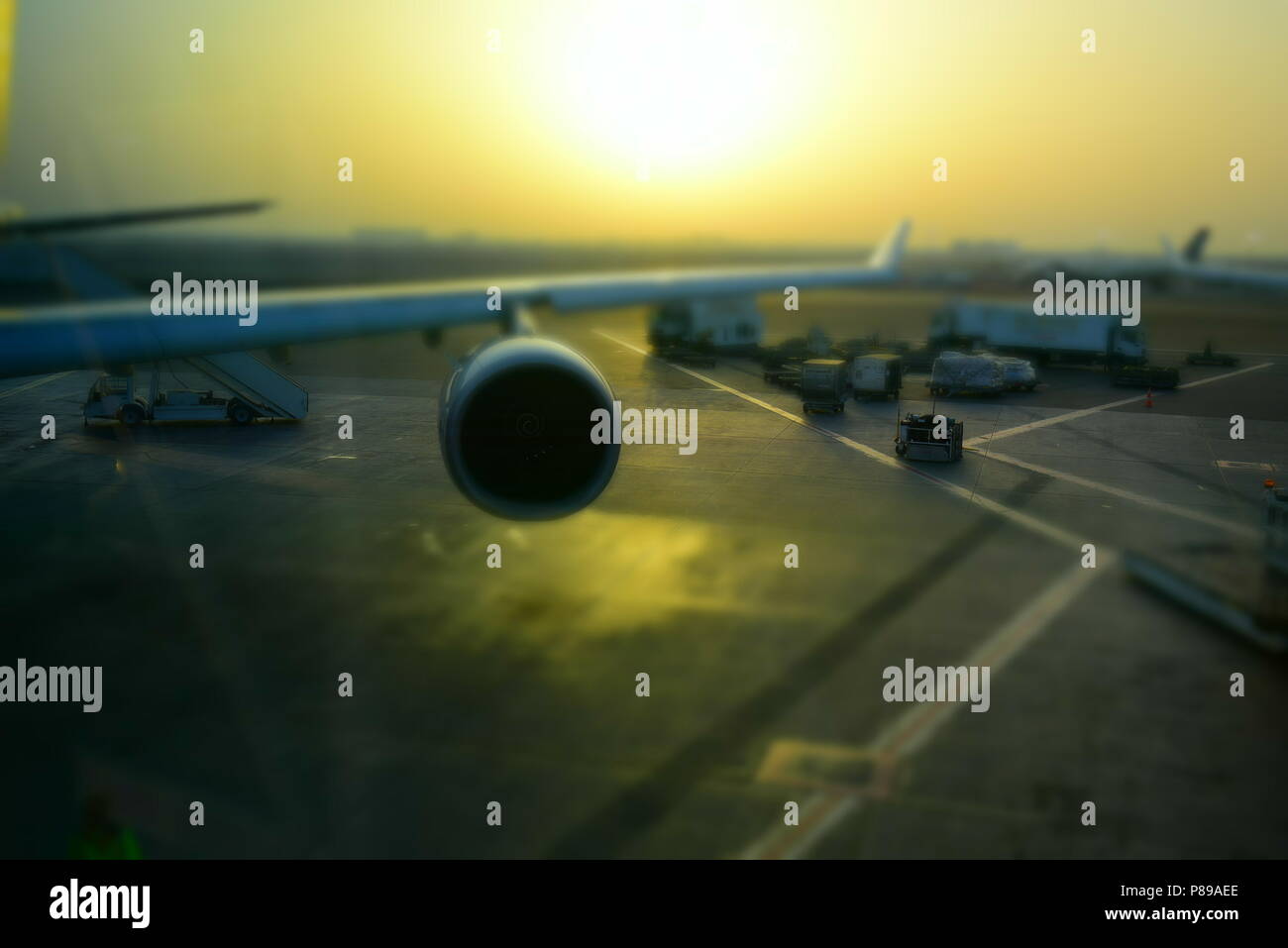 Airport sunset airplane sunrise Stock Photo