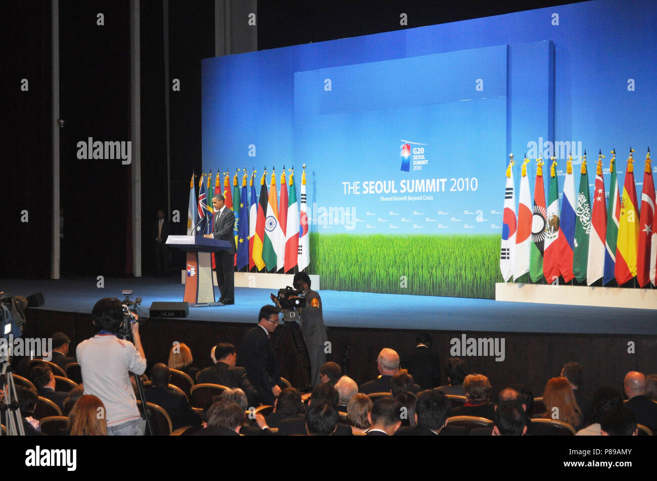President Obama speaking at the G-20 Summit in Seoul, South Korea. 2010 Stock Photo